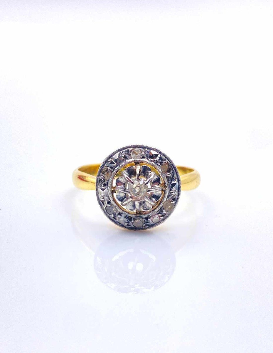 Bague Vintage Or Jaune, Platine & Diamants