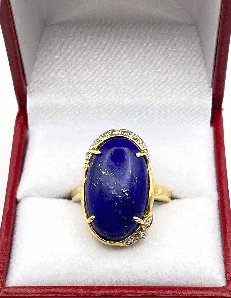 Antique Yellow Gold, Lapis Lazuli & Diamond Ring-photo-4