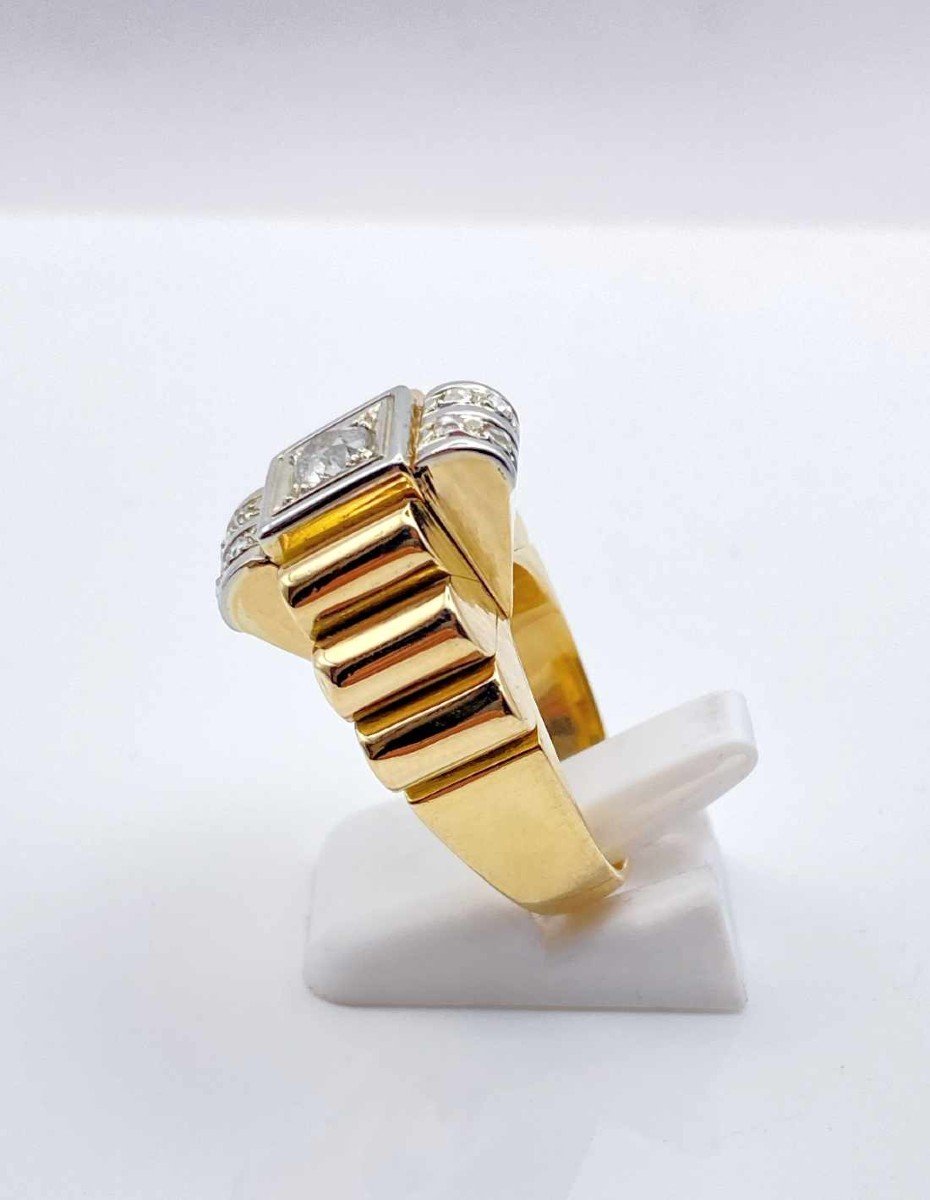 Vintage Tank Ring Gold, Platinum & Diamonds-photo-4