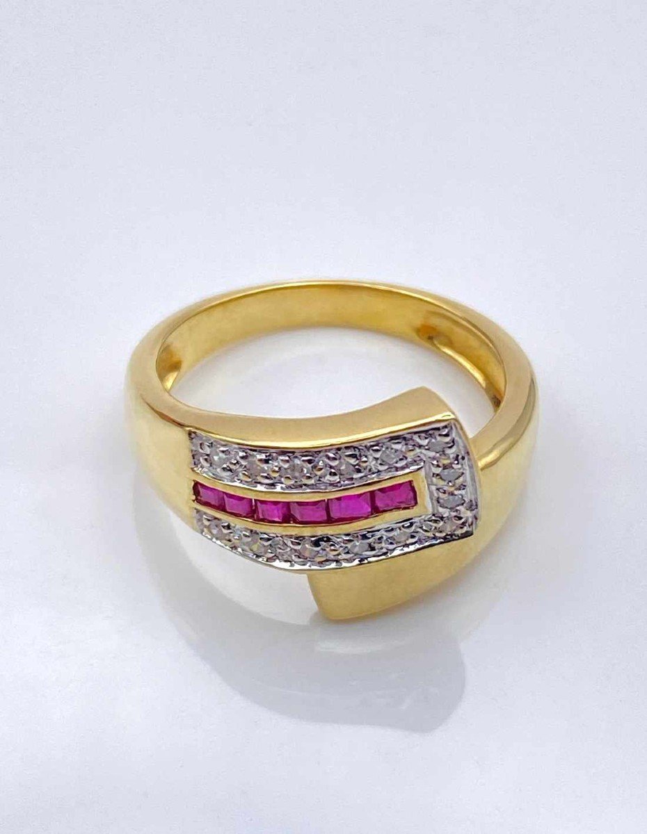 Gold, Ruby & Diamond Belt Ring