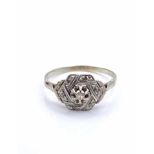 Art Deco Ring White Gold & Diamonds