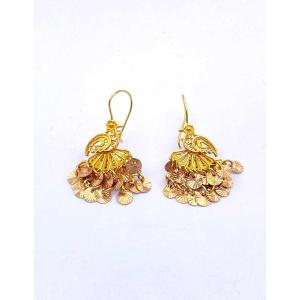 Boucles d' Oreilles Oiseaux à Pendeloques Or Jaune Et Rose