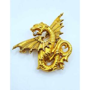 Broche Vintage "chimère" Or Jaune Et Diamant