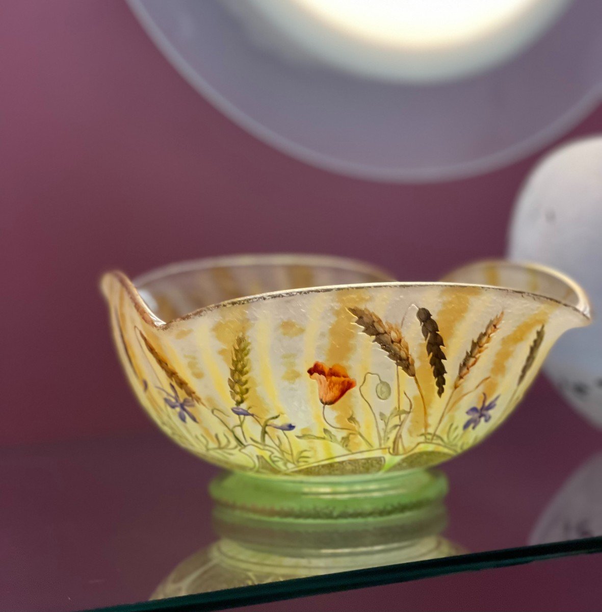 Daum Enamel Bowl Wheat And Poppies Circa 1910-photo-2