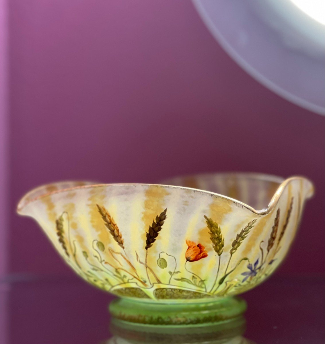 Daum Enamel Bowl Wheat And Poppies Circa 1910-photo-4