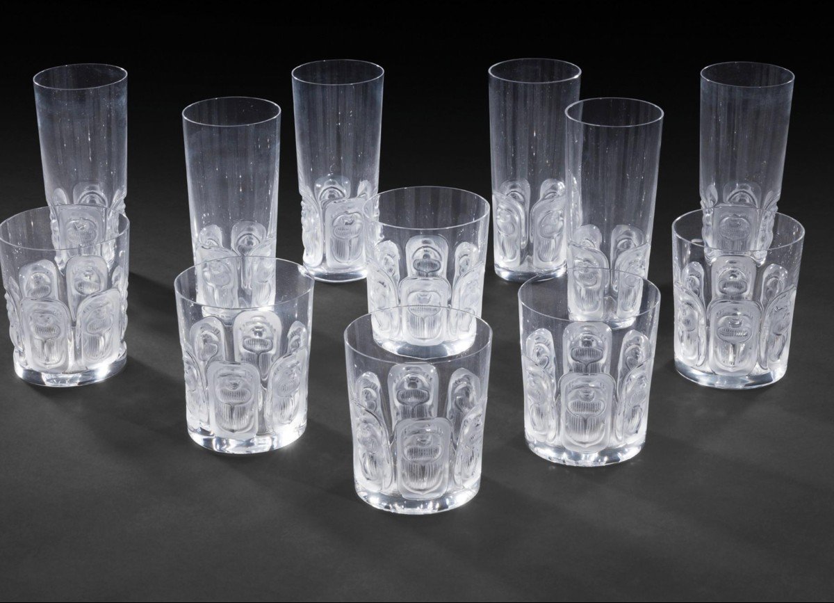 Lalique France: Set Of 12 “khépri” Glasses