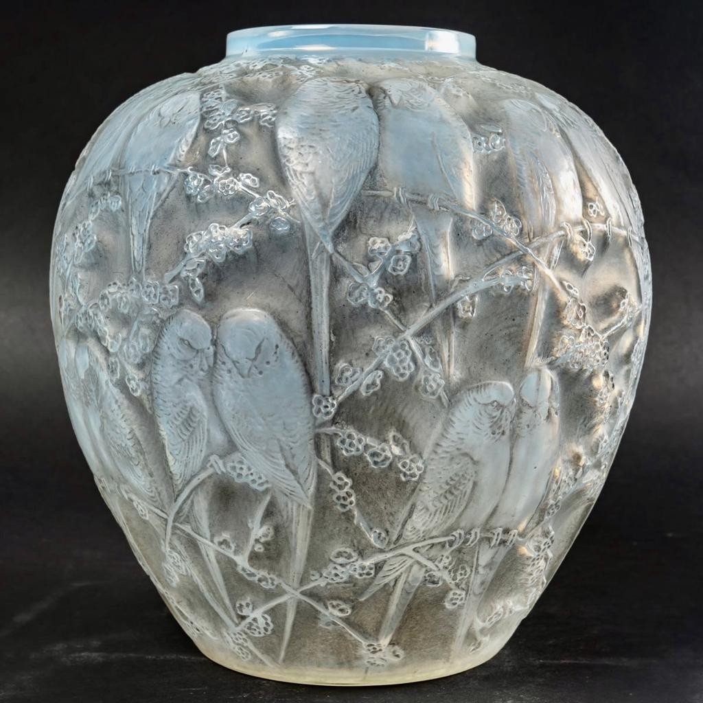René Lalique : Vase Perruches Opalescent-photo-2