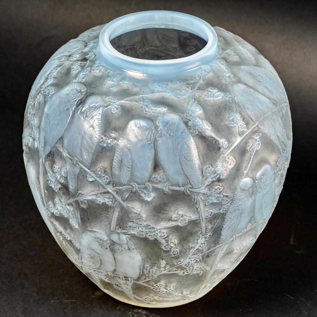 René Lalique : Vase Perruches Opalescent-photo-3