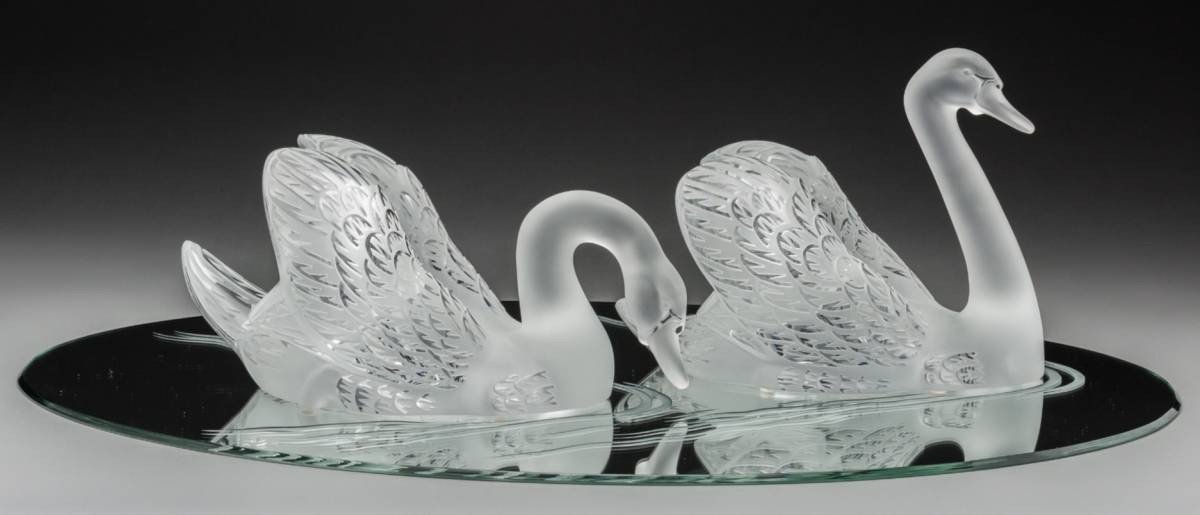 René Lalique : Especially Of Table "mirror Swans"-photo-1