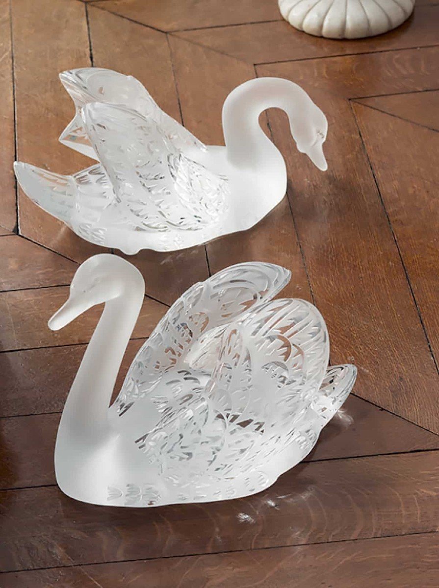 René Lalique : Especially Of Table "mirror Swans"-photo-3