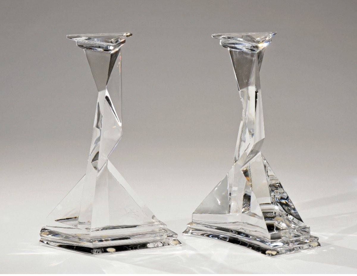 Salvador Dali 1904 - 1989 Castor And Pollux Baccarat Crystal Candlesticks-photo-3