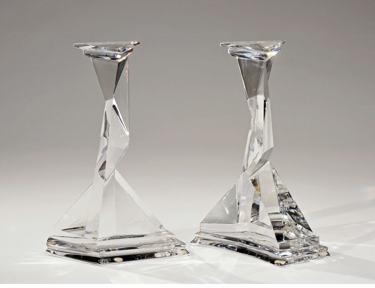 Salvador Dali 1904 - 1989 Castor And Pollux Baccarat Crystal Candlesticks