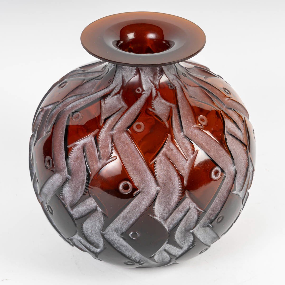  René Lalique, 1928 - Vase "penthièvre" Teinté Ambre  .-photo-4