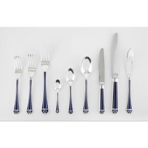 Christofle, “talisman Blue Lacquer” 144-piece Cutlery Tray 