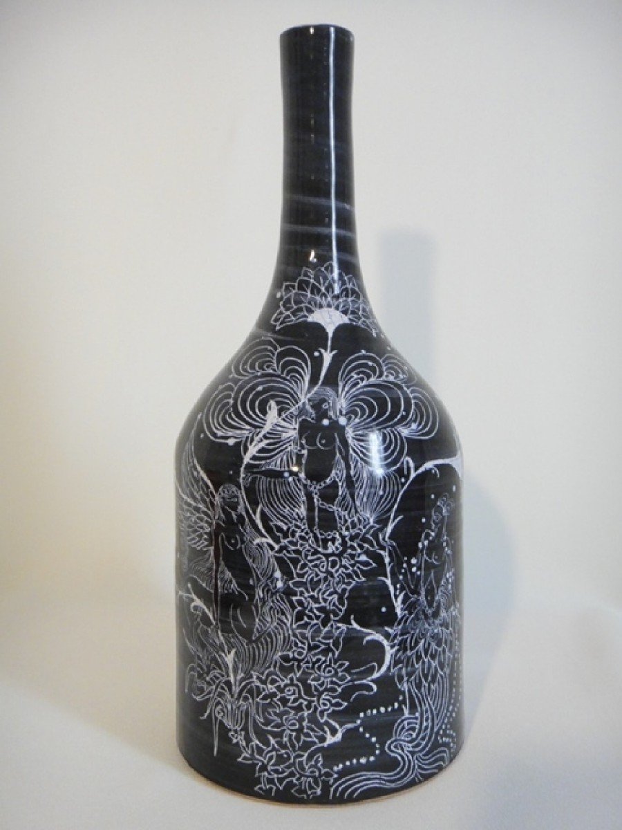 Jacques De Chateneuil Dit Massard - Earthenware Bottle With Surrealist Decor. Around 1980-90