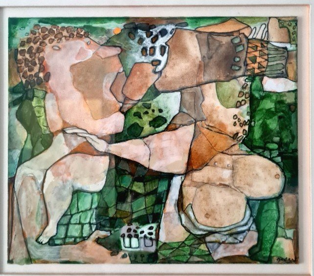 Jacques Godart - "the Couple", Acrylic. Around 2000