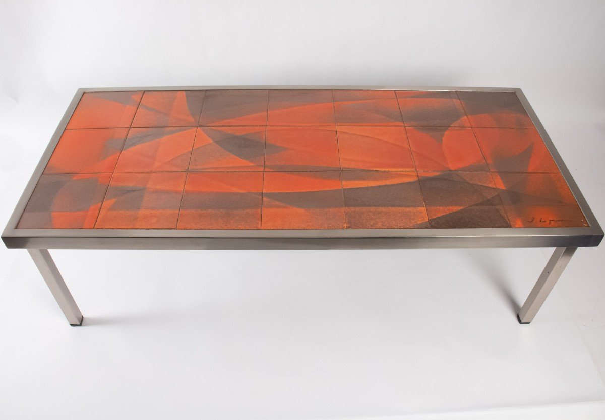 Jacques Lignier - Ceramic Coffee Table With Abstract Decor. 60s-70s