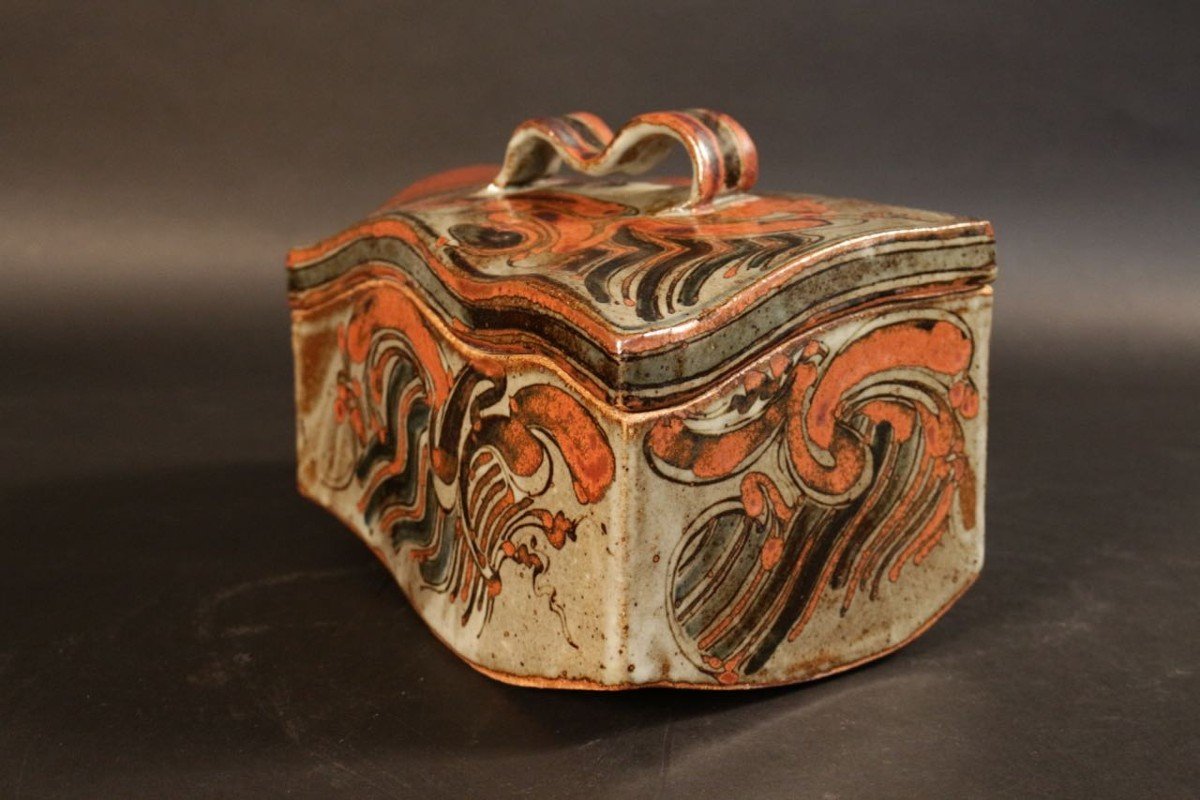 Jean-claude De Crousaz - Large Enameled Stoneware Box. Circa 1980-photo-2