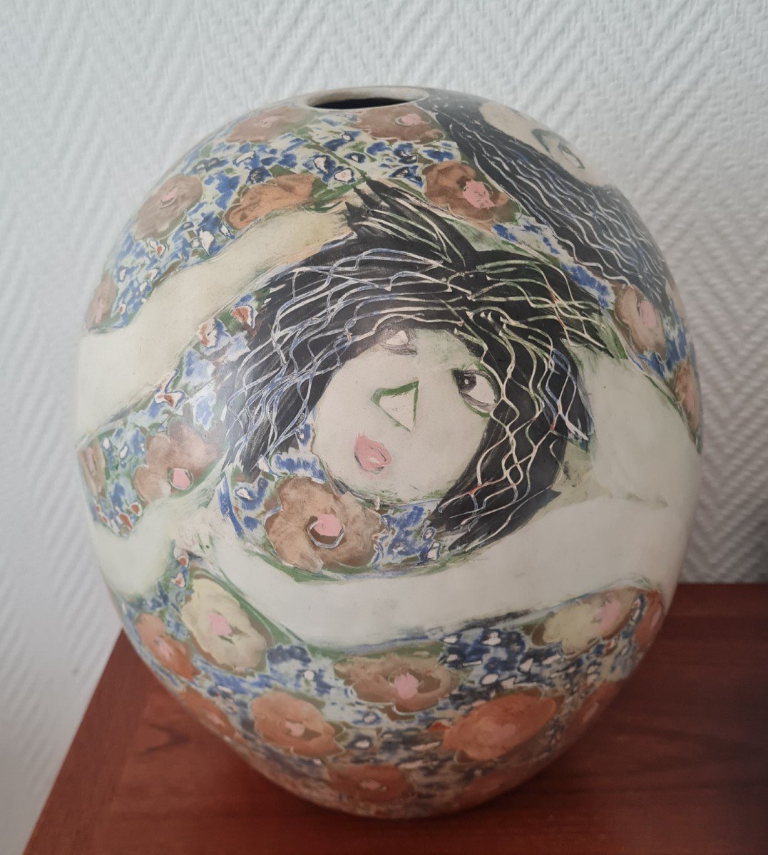 Sophie Combres - Large Ceramic Vase With Poetic Decor-photo-2