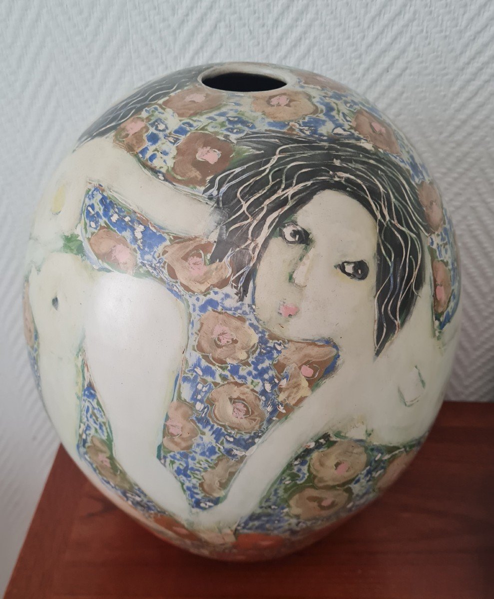 Sophie Combres - Large Ceramic Vase With Poetic Decor-photo-4