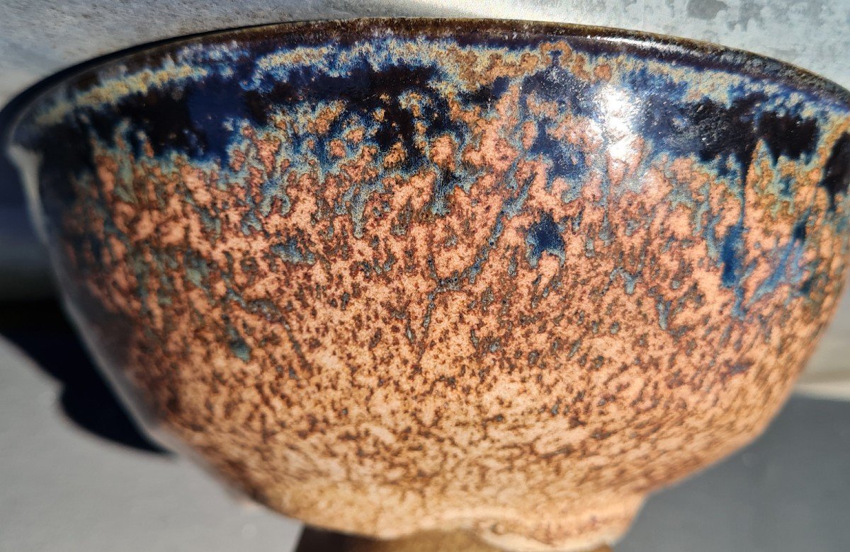 Claude Champy - Stoneware Cup With Glaze In Superpositions Of Enamels. Circa 1980-90-photo-1