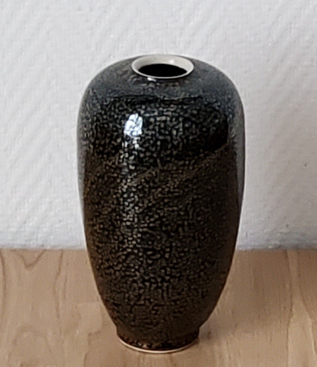 Matthieu Robert - Stoneware Vase With Oil Drop Glaze. Dated 91-photo-3