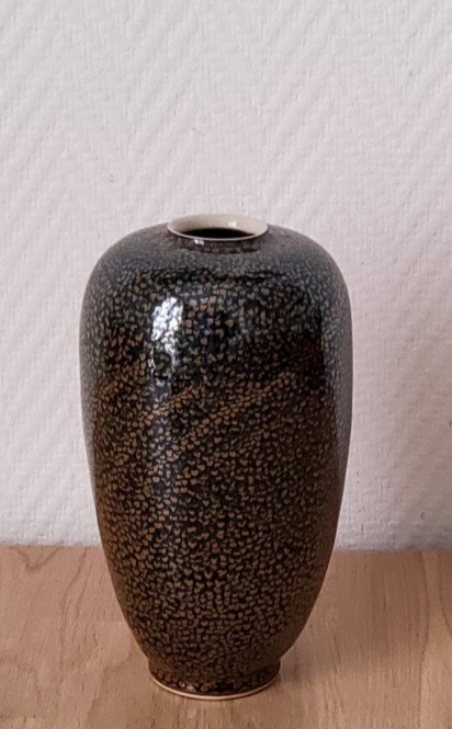 Matthieu Robert - Stoneware Vase With Oil Drop Glaze. Dated 91-photo-4