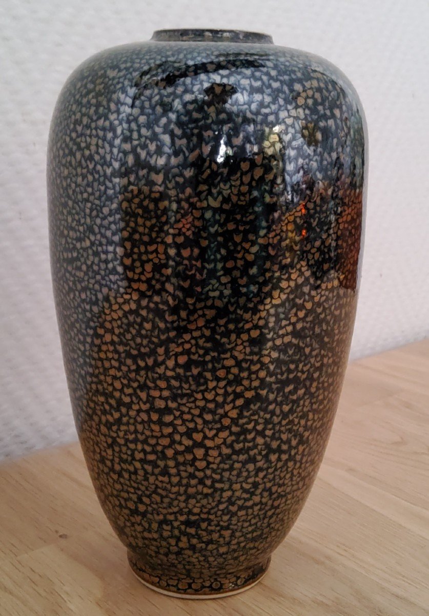 Matthieu Robert - Stoneware Vase With Oil Drop Glaze. Dated 91-photo-1