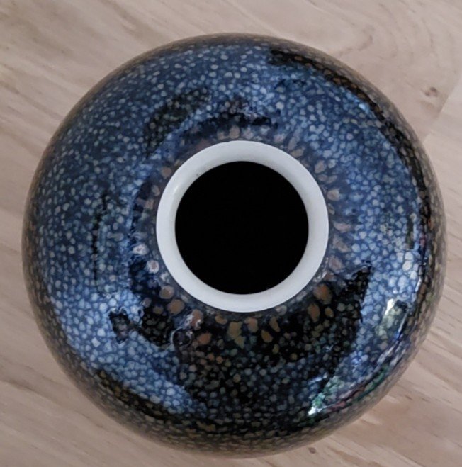 Matthieu Robert - Stoneware Vase With Oil Drop Glaze. Dated 91-photo-2