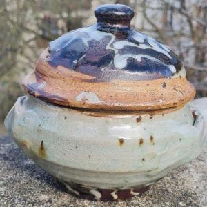 Anné Kjaersgaard - Covered Pot In Enameled Stoneware With Abstract Decoration