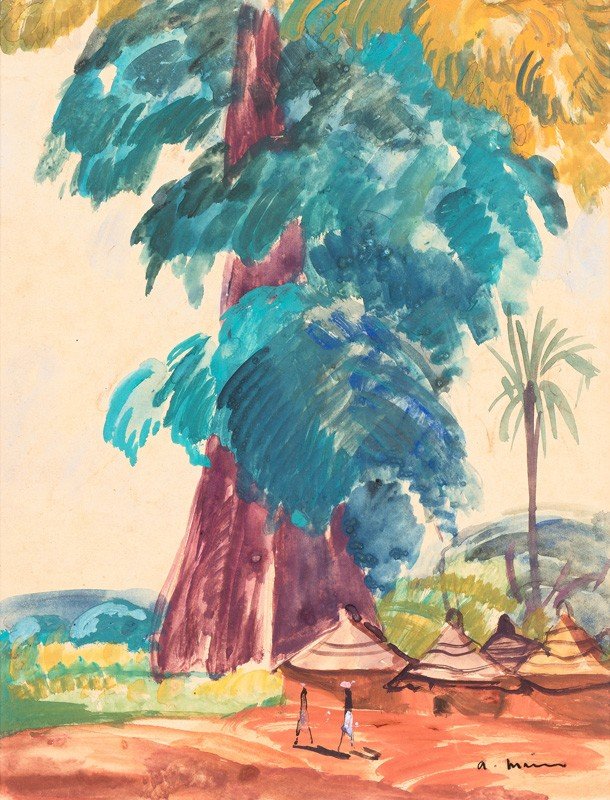 André Maire, Afrique, Cases Et Grand Arbre