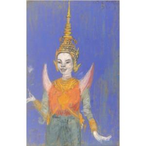 André Maire, Cambodian Dancer, Blue Background, 1921