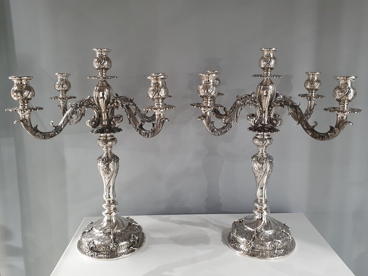 Pair Of Solid Silver Candelabra