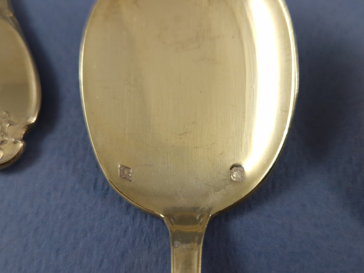 12 Art Nouveau Ice Cream Spoons In Sterling Silver Gilt-photo-6