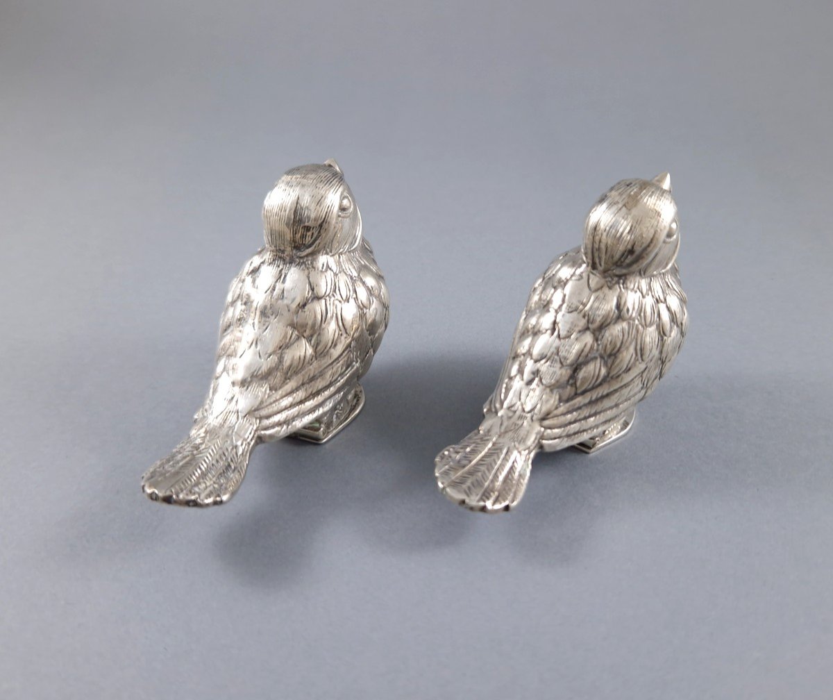 Pair Of Sterling Silver Bird Salt Shakers-photo-3