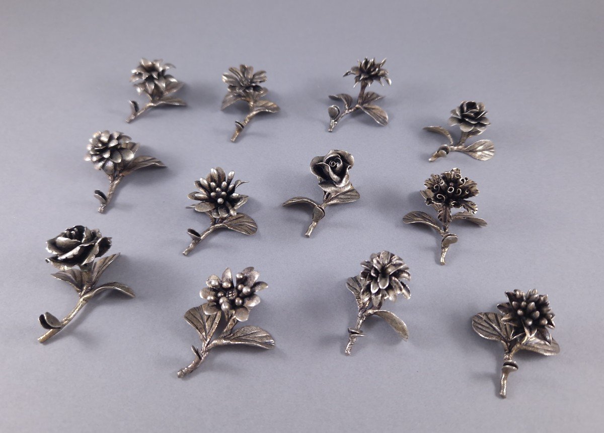 12 Sterling Silver Place Card Holders Flowers-photo-1