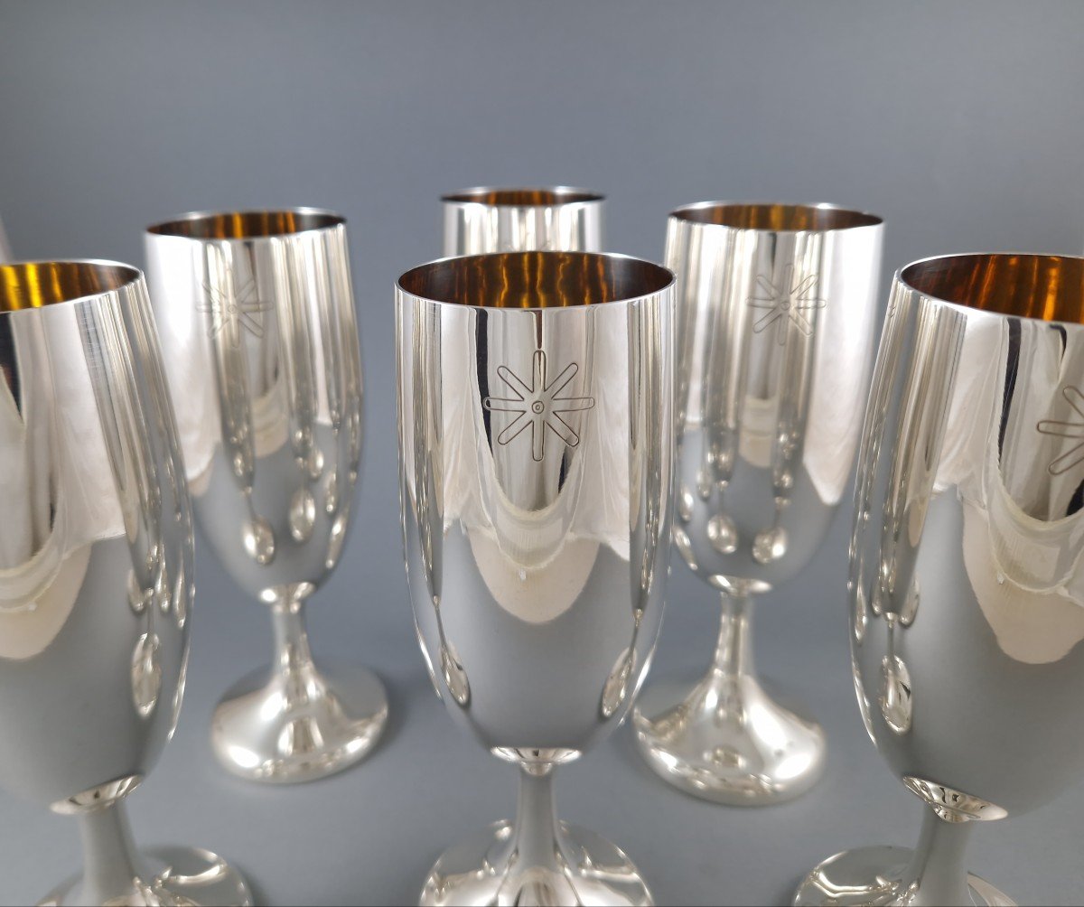 Series Of Six Glasses In Sterling Silver And Gilt-photo-1