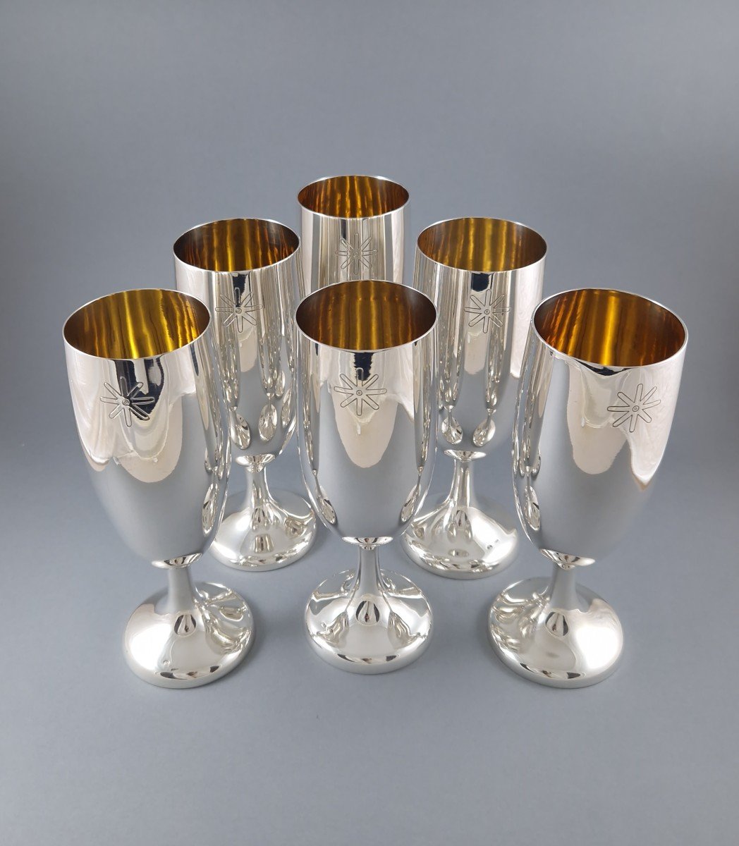 Series Of Six Glasses In Sterling Silver And Gilt-photo-3