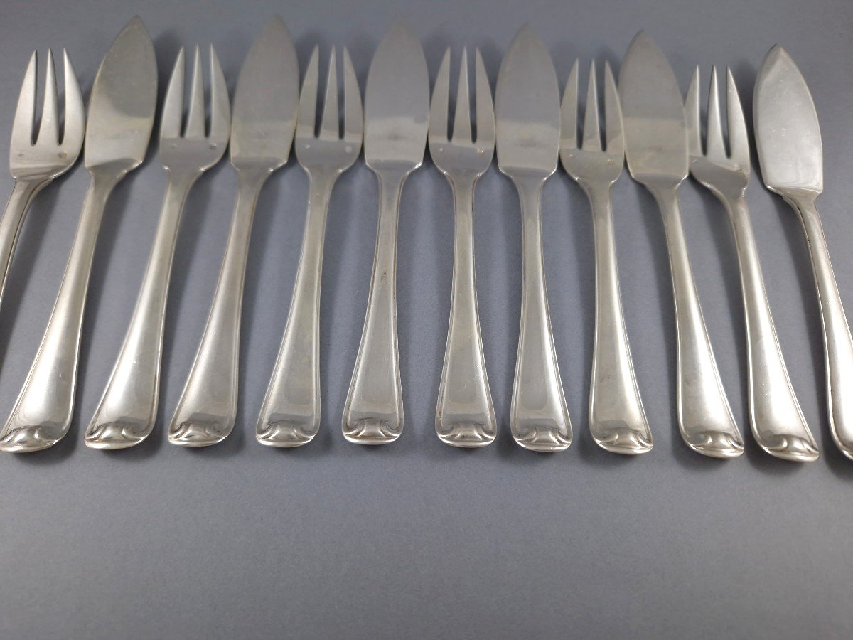 Puiforcat 6 Fish Cutlery In Sterling Silver Mazarin Model-photo-1