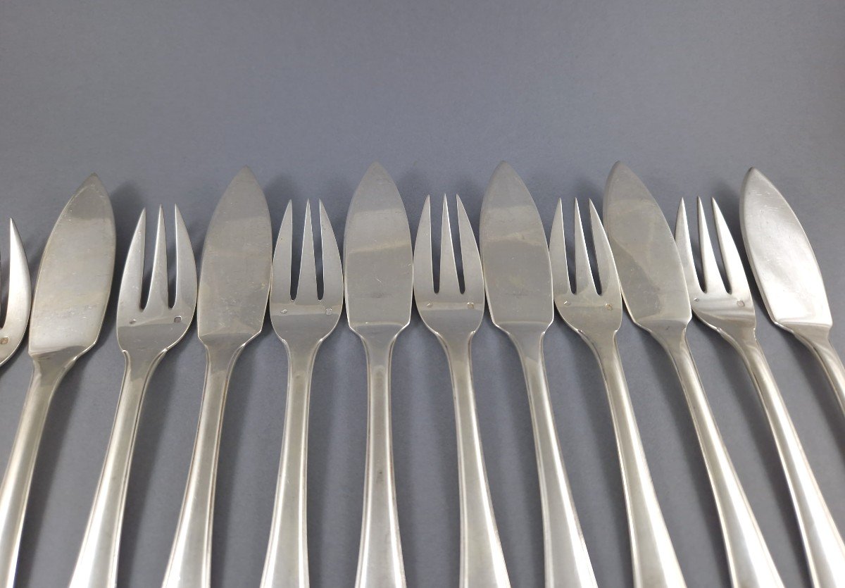 Puiforcat 6 Fish Cutlery In Sterling Silver Mazarin Model-photo-2