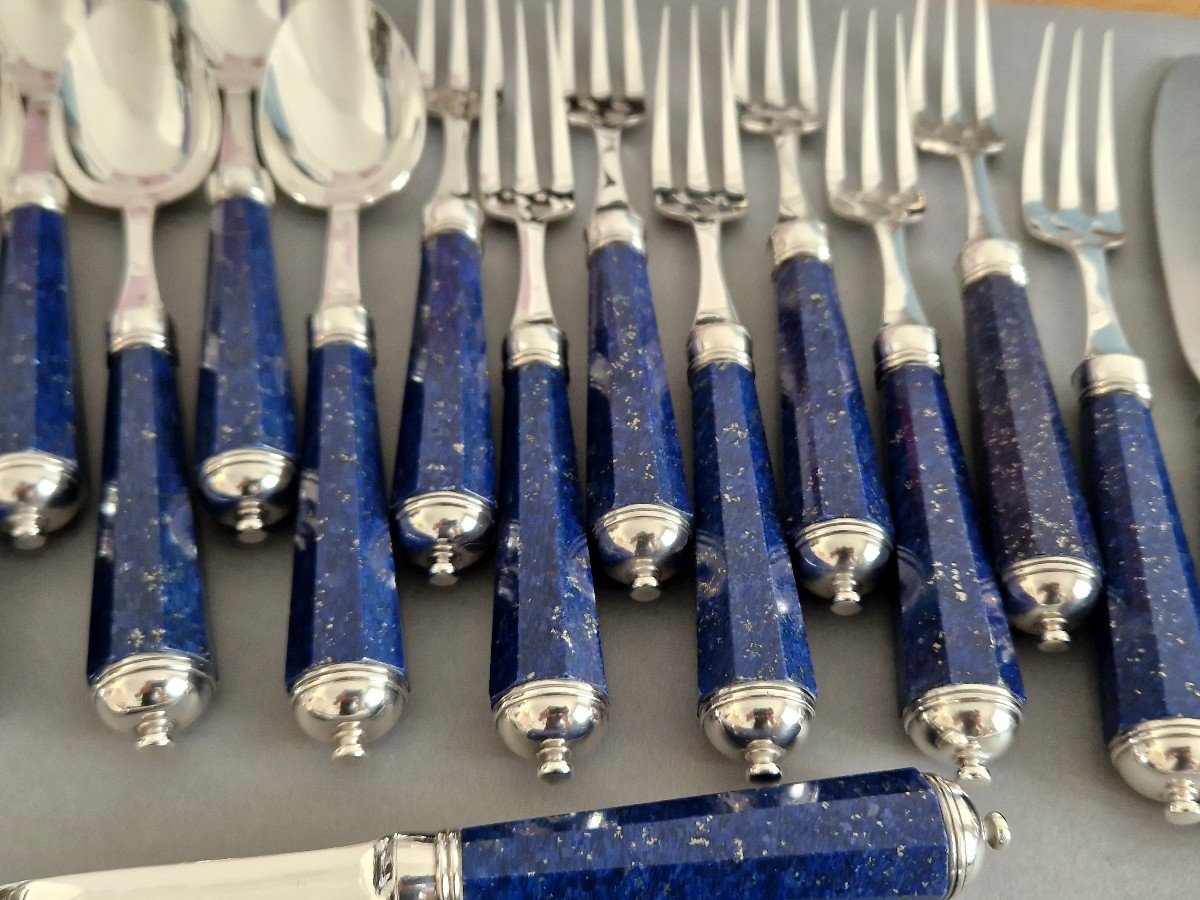 Peter Paris - Cutlery Flatware Set Of 51 Pieces In Sterling Silver And Lapis Lazuli-photo-3