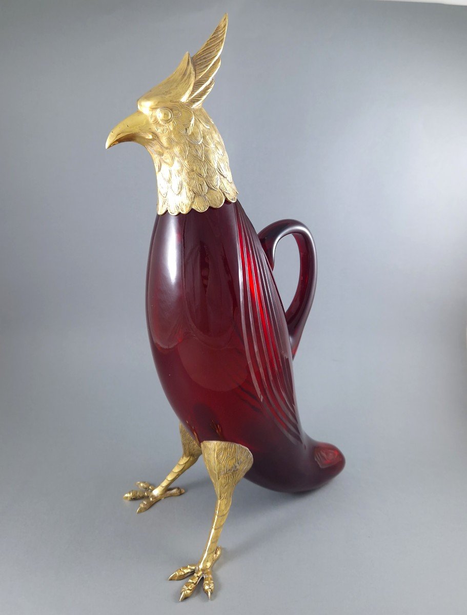 Large Bird Jug In Glass And Sterling Silver-photo-3