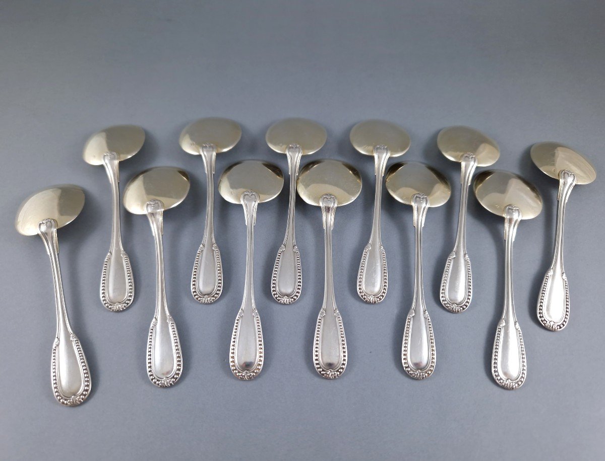 12 Ice Spoons In Sterling Silver And Gilt-photo-3