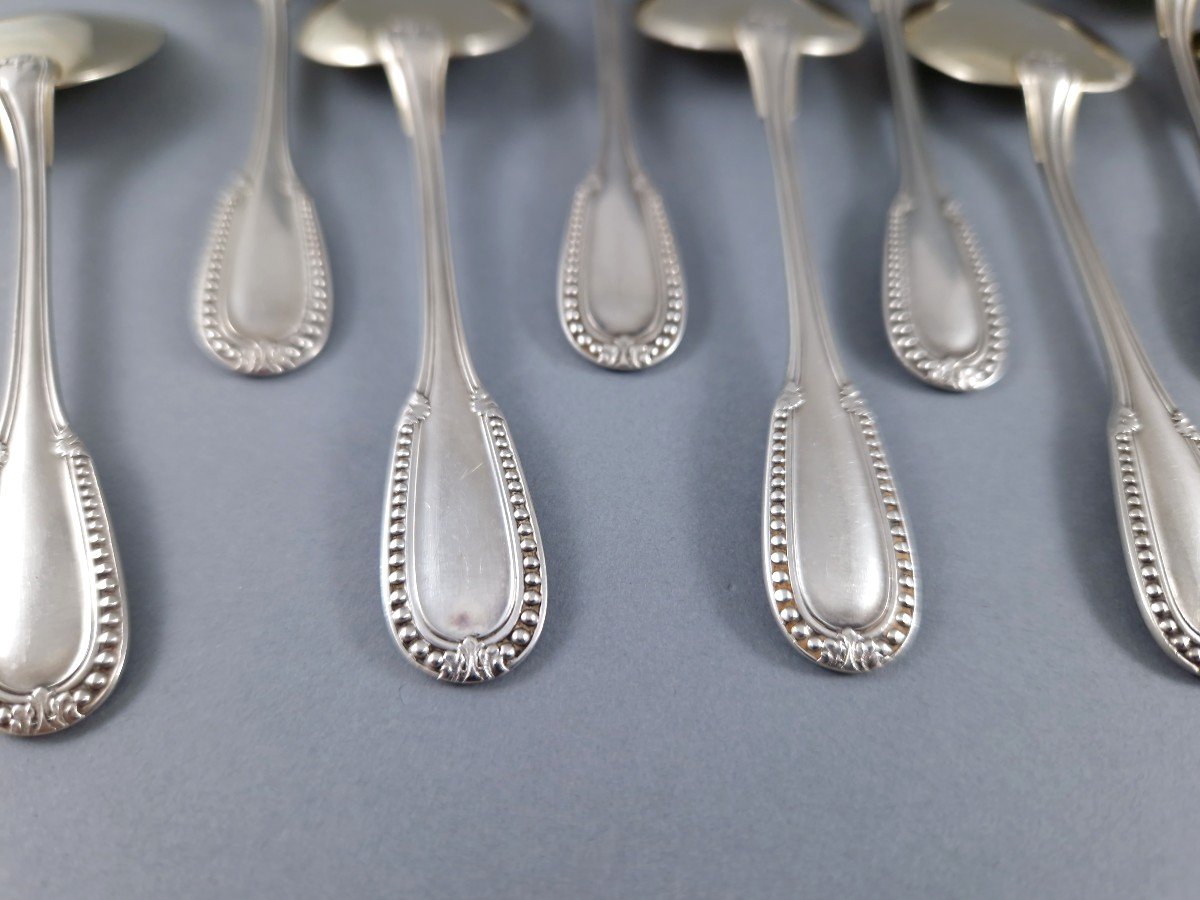 12 Ice Spoons In Sterling Silver And Gilt-photo-4