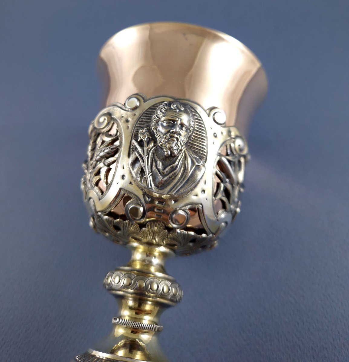 Large Sterling Silver Gilt Chalice By Favier Frères-photo-5