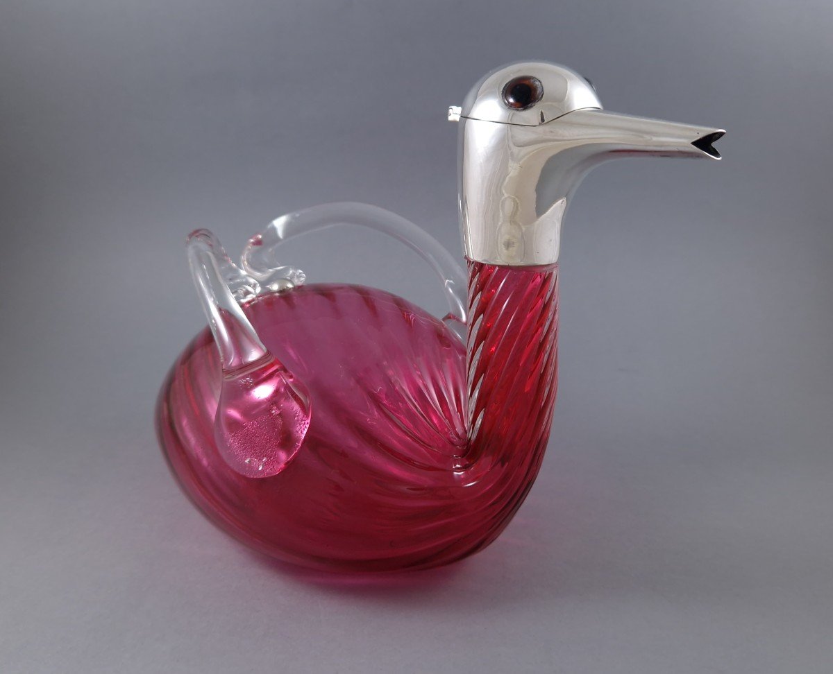 Sterling Silver And Glass Duck Shaped Claret-photo-3