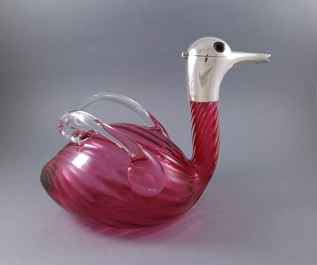 Sterling Silver And Glass Duck Shaped Claret