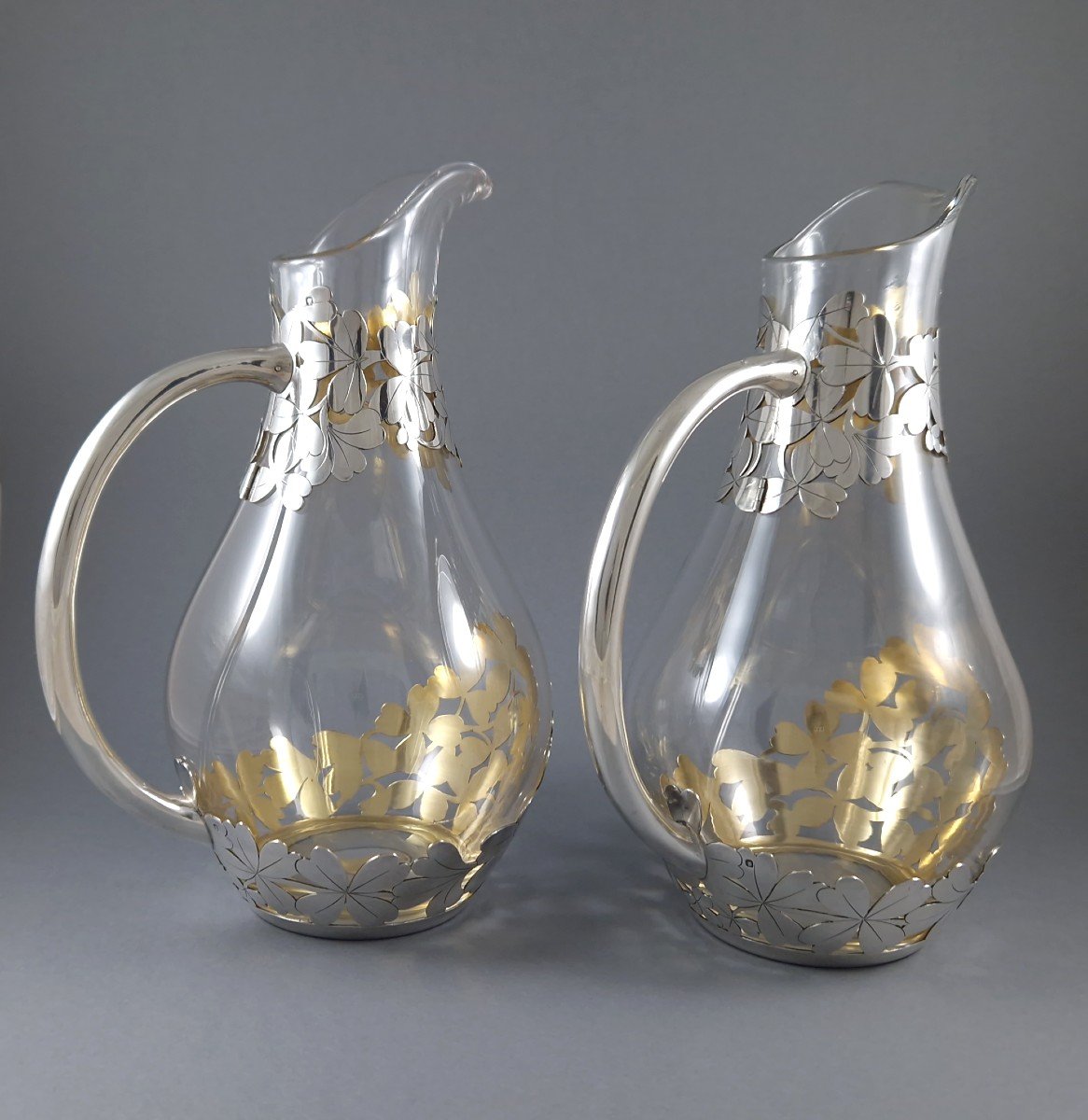 Pair Of Glass And Sterling Silver Jugs-photo-4