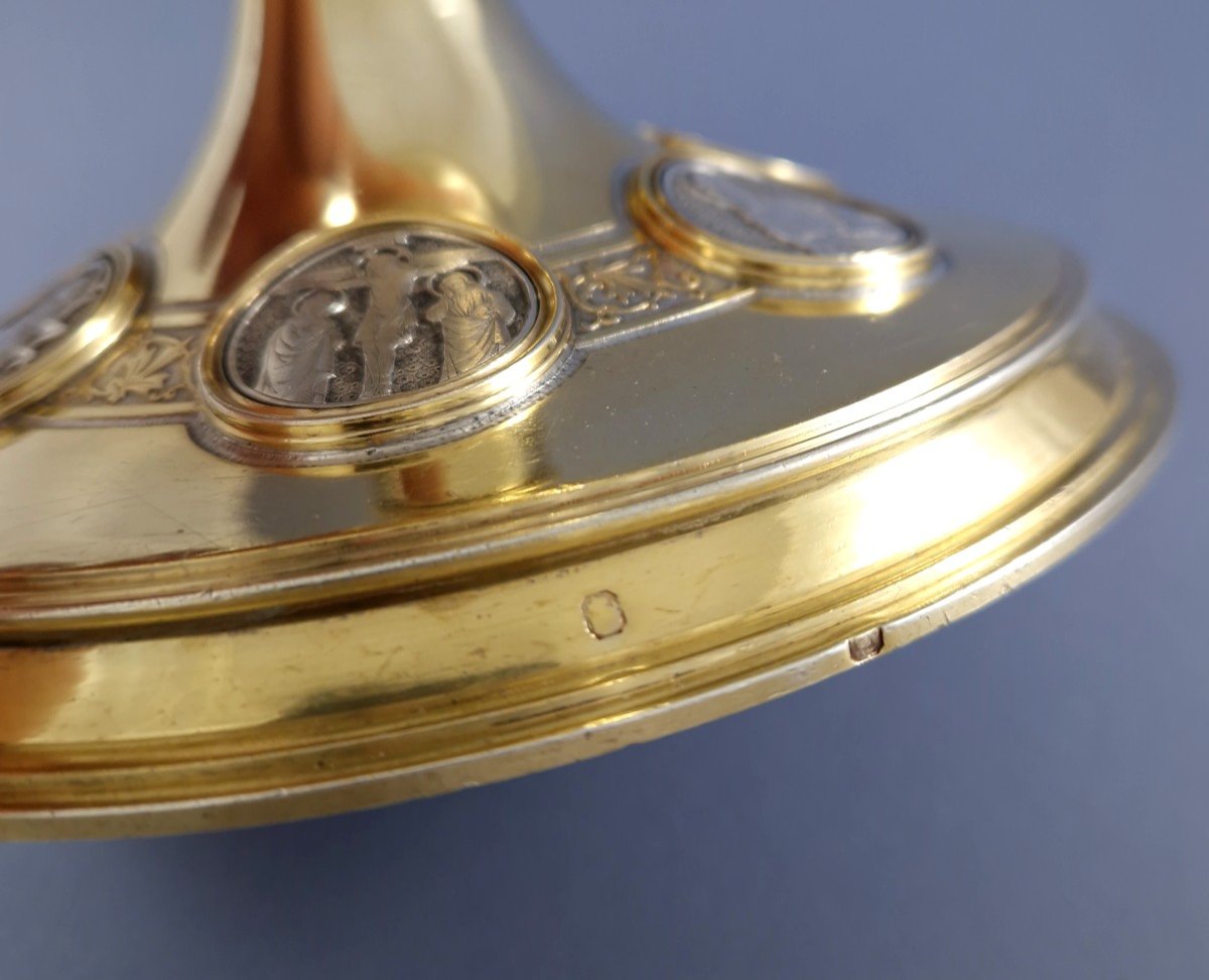 Demarquet Frères Chalice And Its Paten In Sterling Silver And Gilt-photo-5