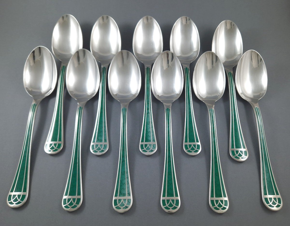 Christofle Talisman - 60-piece Silver-plated Metal And Green Chinese Lacquer Cutlery Set-photo-2